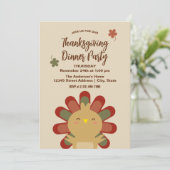 Moderne Chic Cute Turkey Thanksgiving Dinner Party Kaart (Staand voorkant)