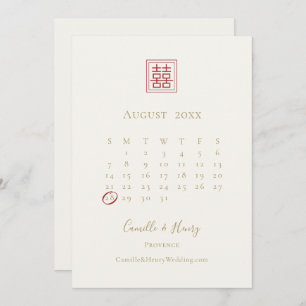 Moderne chic Double Happiness Ivory Gold Wedding Save The Date