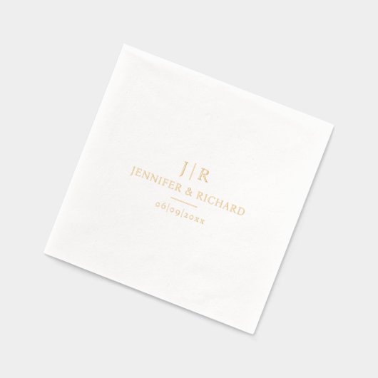 Moderne Chic Elegante Trouwnaam Datum Monogram Folie Servetten (Links)