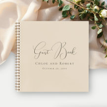 Moderne Chic Elegante Zandkleurige Trouwgastenboek