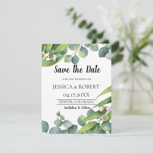 Moderne chic Eucalyptus Weddenschap Bewaar datum Save The Date (Staand voorkant)