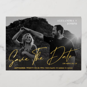 Moderne Chic Foto BW Lange Datum Save the Date Folie Uitnodiging