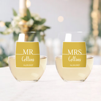 Moderne Chic gepersonaliseerde Mr & Mrs Datum Brui Wijnglas Zonder Voet