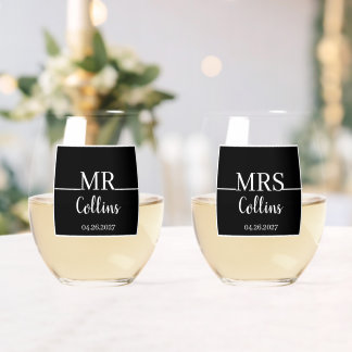 Moderne Chic gepersonaliseerde Mr & Mrs Datum Brui Wijnglas Zonder Voet