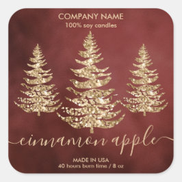 Moderne Chic Gold Glitter Pine Kerstkaars Vierkante Sticker