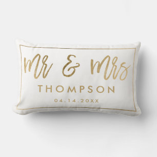 Moderne chic gouden Mr en Mrs trouwcadeau wit Kussen