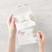Moderne chic gouden palmboom tropische bruiloft all in one uitnodiging (Afscheurbaar)