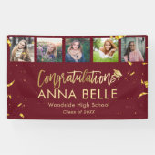 Moderne Chic Gouden Script Foto Collage Afstuderen Spandoek (Horizontaal)