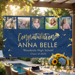 Moderne Chic Gouden Script Foto Collage Afstuderen Spandoek