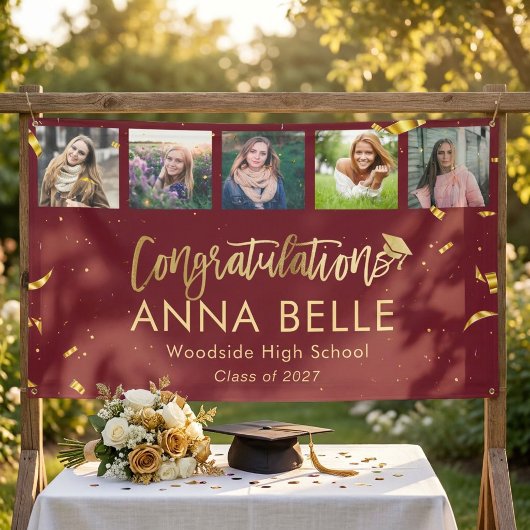 Moderne Chic Gouden Script Foto Collage Afstuderen Spandoek