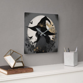 Moderne Chic Halloween Heks Grote Muur Klok