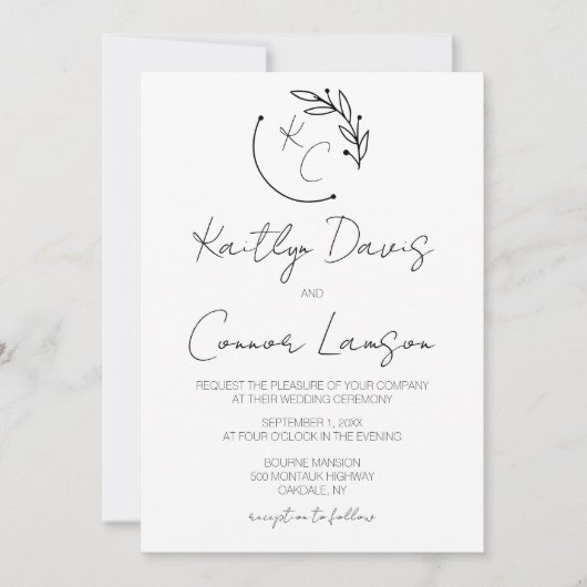 Moderne Chic Leaf Monogram bruiloft Kaart (Voorkant)