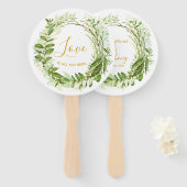 Moderne Chic Love krans gepersonaliseerde bruiloft Handwaaier (Voorkant en achterkant)