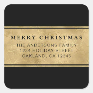 Moderne Chic Minimalist Zwart Goud Kerst Plein Vierkante Sticker