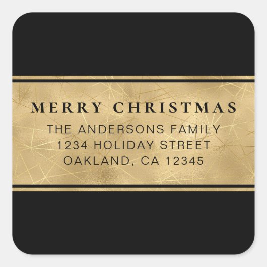 Moderne Chic Minimalist Zwart Goud Kerst Plein Vierkante Sticker (Voorkant)