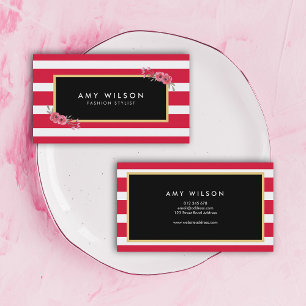 Moderne Chic Mode Stylist Pink Stripes Floral Visitekaartje