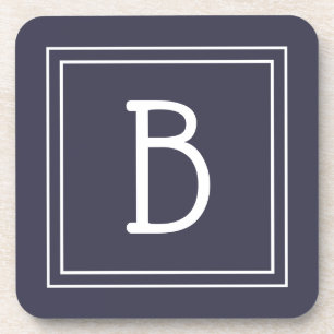 Moderne Chic Monogram Blauwe & Witte Initiaal Bier Onderzetter