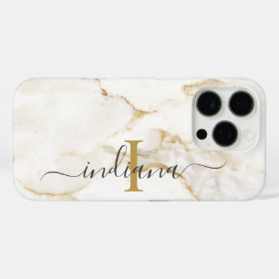 Moderne Chic Monogram Marmer Look Maatwerk iPhone 16 Pro Hoesje