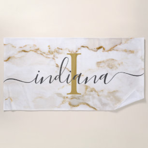 Moderne Chic Monogram Marmer Look Maatwerk Strandlaken