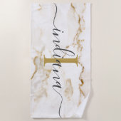 Moderne Chic Monogram Marmeren Look Custom Strandlaken (Voorkant)