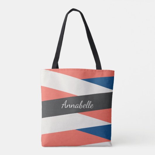 Moderne Chic Monogrammed Coral & Blue Canvas tas (Achterkant)