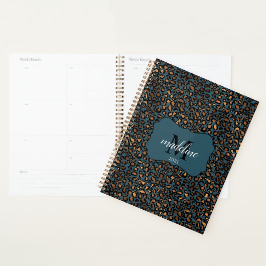 Moderne Chic Motif léopard Mongorammed Planner (Devant avec enveloppe)