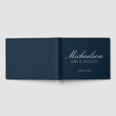 Moderne Chic Navy Blauwe Witte Script Bruiloft Gastenboek (Volledig)