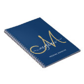 Moderne Chic Navy Gouden Script Monogram Notitieboek (Rechterzijde)