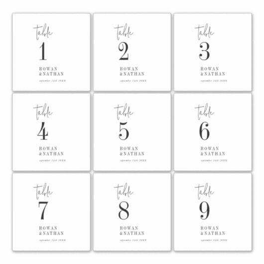 Moderne Chic Noir Blanc Table Numéro Vin Étiquette (Devant)