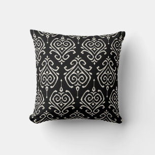 Moderne chic noir et blanc damask ikat coussin