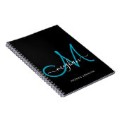 Moderne Chic Noir Turquoise Script Carnet Monogram (Côté Droit)