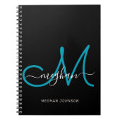 Moderne Chic Noir Turquoise Script Carnet Monogram (Devant)