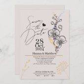 Moderne Chic Orchidee Zwart & Paars Save The Date (Voorkant / Achterkant)