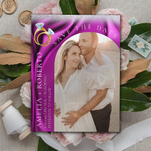 Moderne Chic Paarse Fluwelen Save the Date Foto Ka Flyer