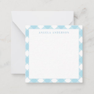 Moderne Chic Pastel Lichtblauwe Gingham Plaid Rut Notitiekaartje