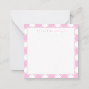 Moderne chic pastel roze gingham ruitjes notitiekaartje