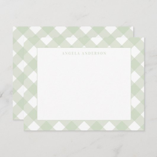Moderne chic pasteltint mintgroene gingham geruit notitiekaartje (Voorkant / Achterkant)