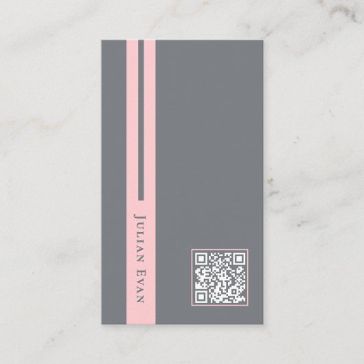 Moderne Chic Pink & Grey Scannable QR-code Visitekaartje (Voorkant)