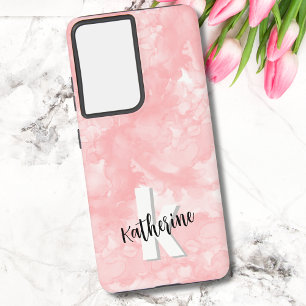 Moderne Chic Roze Aquarel Beginletters Monogram Samsung Galaxy Hoesje