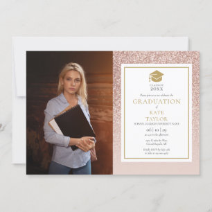 Moderne Chic Roze Gouden Glitter Foto Afstudeerfee Kaart