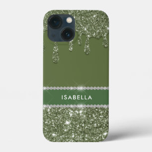 Moderne Chic Sage Green Glitter Sparkle Diamond iPhone 13 Mini Hoesje