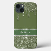 Moderne Chic Sage Green Glitter Sparkle Diamond Case-Mate iPhone Case (Achterkant)