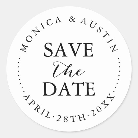 Moderne Chic Save the Date Calligrafie Lettering Ronde Sticker (Voorkant)