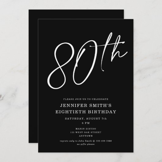 Moderne Chic Script 80ste verjaardag Kaart (Voorkant / Achterkant)