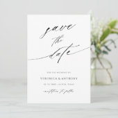 Moderne chic Script Black & White-foto Save The Date (Staand voorkant)