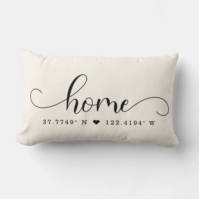 Moderne Chic Script Custom Coordinates Kussen (Voorkant)