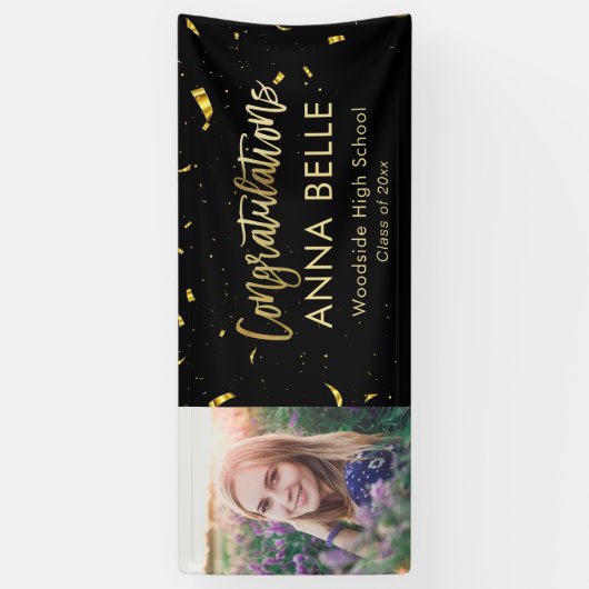 Moderne chic Script Elegant Gold Afstuderen foto Spandoek (Verticaal)