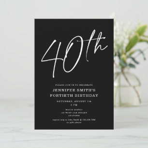 Moderne Chic Script Fortieth 40th Birthday Party Kaart