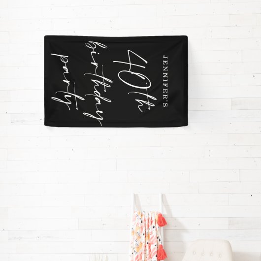 Moderne Chic Script Fortieth 40th Birthday Party Spandoek (Insitu)