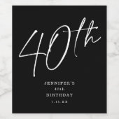 Moderne Chic Script Fortieth 40th Birthday Party Wijn Etiket (Enkel label)